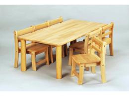 【施設様直送品|国産木製】角テーブル 120×60 丸脚 H35/乳児椅子20×6脚|3歳児向け・24名セット|ブロック社